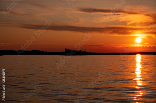 Sunset on the Amur river embankment in Khabarovsk  Russia.