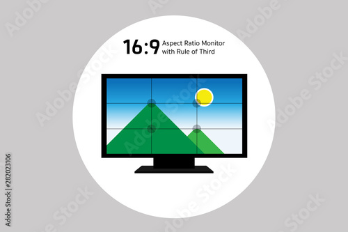 Rule of thirds with 16 by 9 aspect ratio monitor