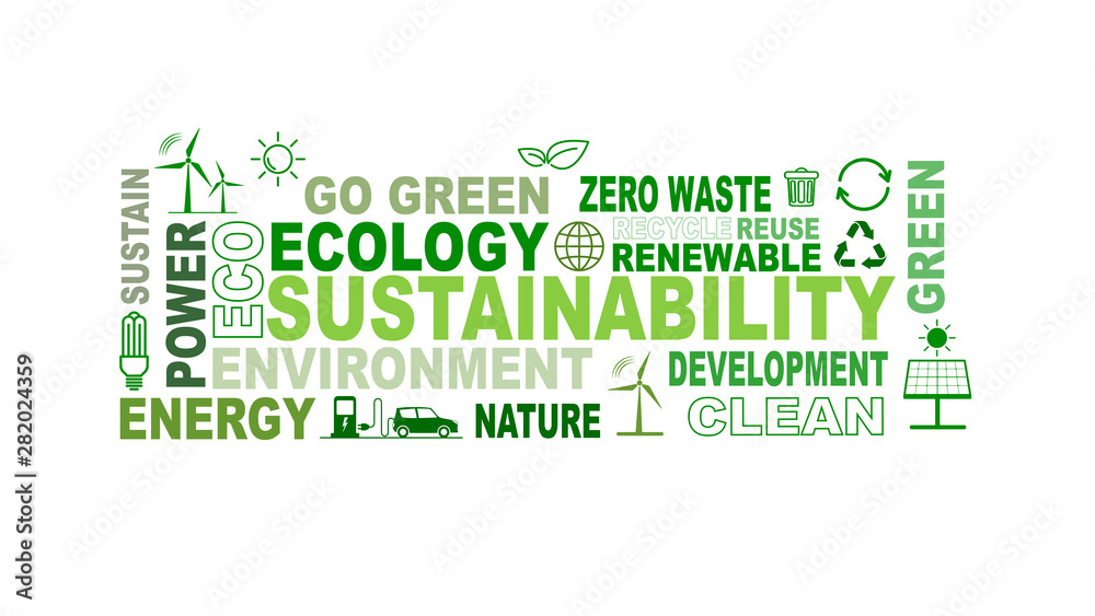 Sustainability, Environment and Ecology concepts with flat icons and tag, Vector illustration Sustainability, Environment and Ecology concepts with flat icons and tag, Vector illustration