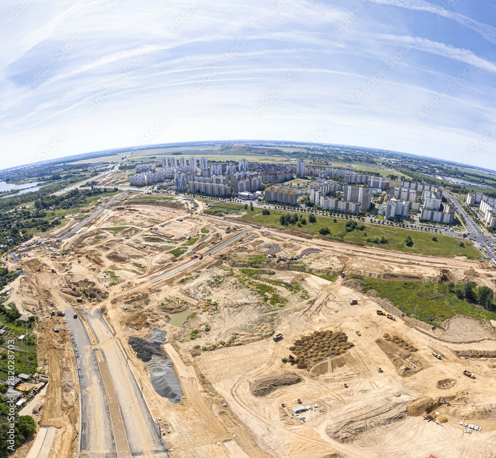 spherical view panorama of construction site and city surroundings