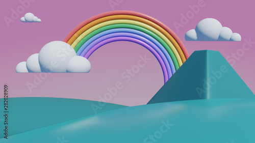 rainbow with mountains pastel background   3d render