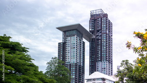 modern building in Bangkok with blue sky