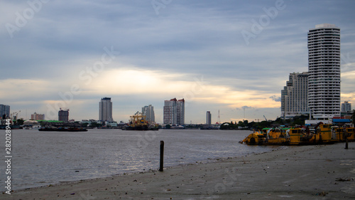 bangkok city skyline at sunset