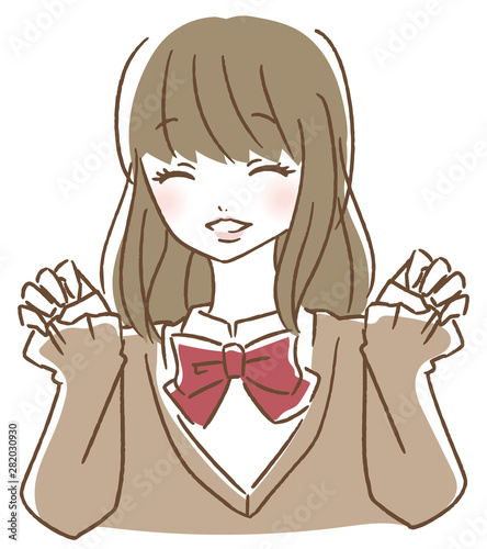 喜ぶ女子高生　イラスト
