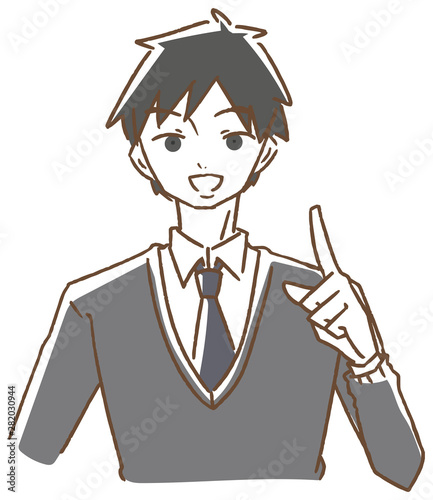 喜ぶ男子高生　イラスト