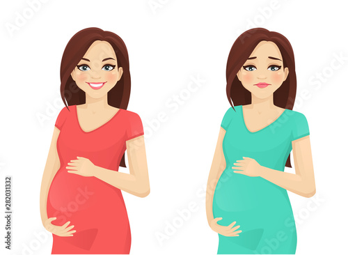 Happy and sad pregnant woman vector illustration isolated