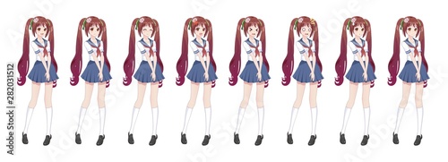 Anime manga schoolgirl in sailor suit, blue skirt