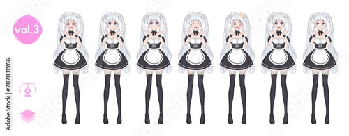 Anime manga girl. Costume of maid cafe