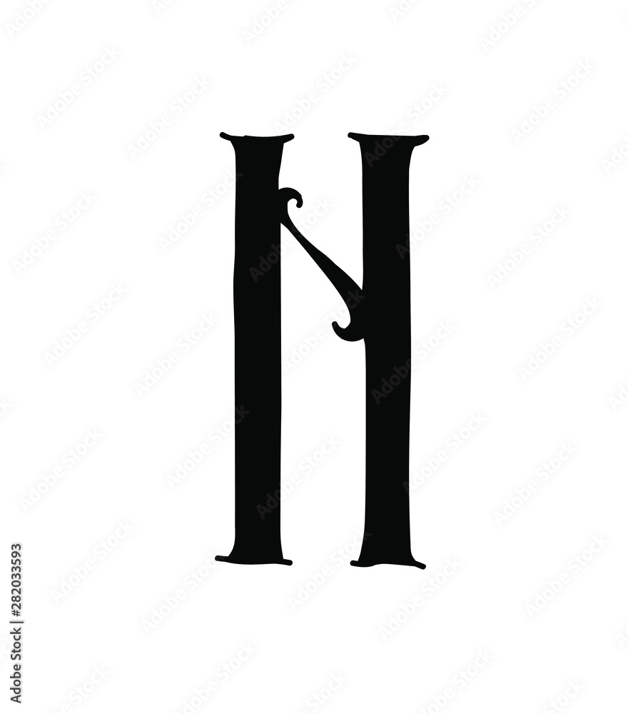 Latin letter N. Vector. Logo for the company. Icon for the site. Separate letter from the alphabet. Gothic neo-Russian ancient style of 17-19 centuries. Latin letter N. Vector. Logo for the company. Icon for the site. Separate letter from the alphabet. Gothic neo-Russian ancient style of 17-19 centuries.