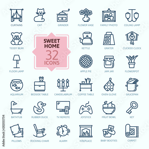Home, sweet home - minimal thin line web icon set. Outline icons collection. Simple vector illustration.