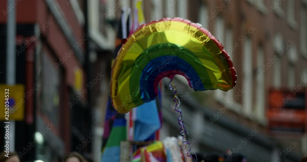Celebrating Gay Rights With Rainbow Balloons At Gay Pride Parade In ...