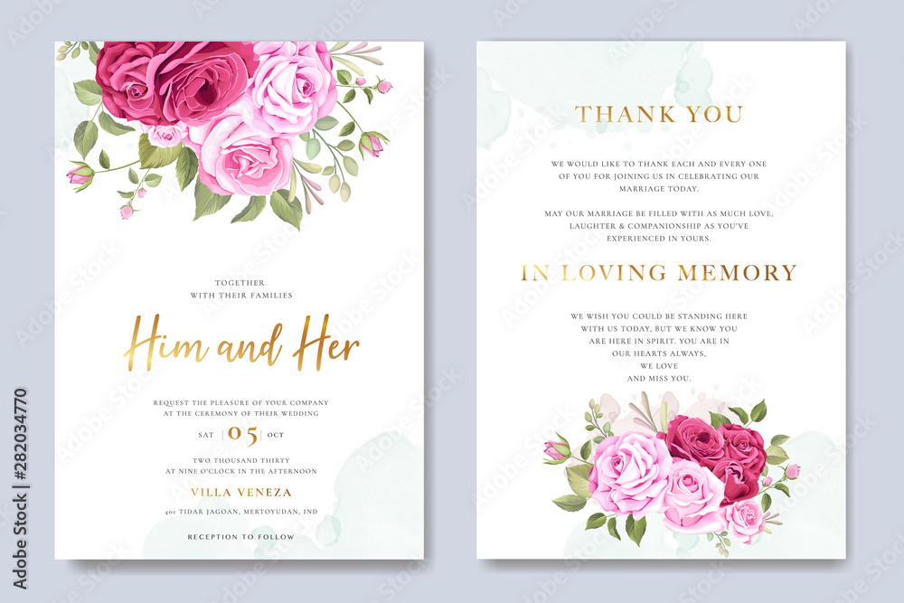 wedding card design with floral frame template