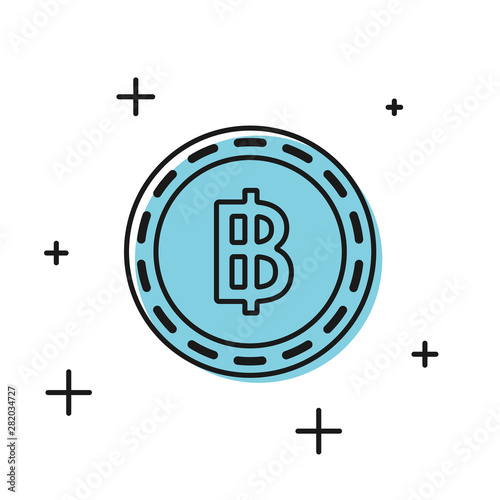 Black Cryptocurrency coin Bitcoin icon isolated on white background. Blockchain technology, bitcoin, digital money market, cryptocoin wallet. Vector Illustration