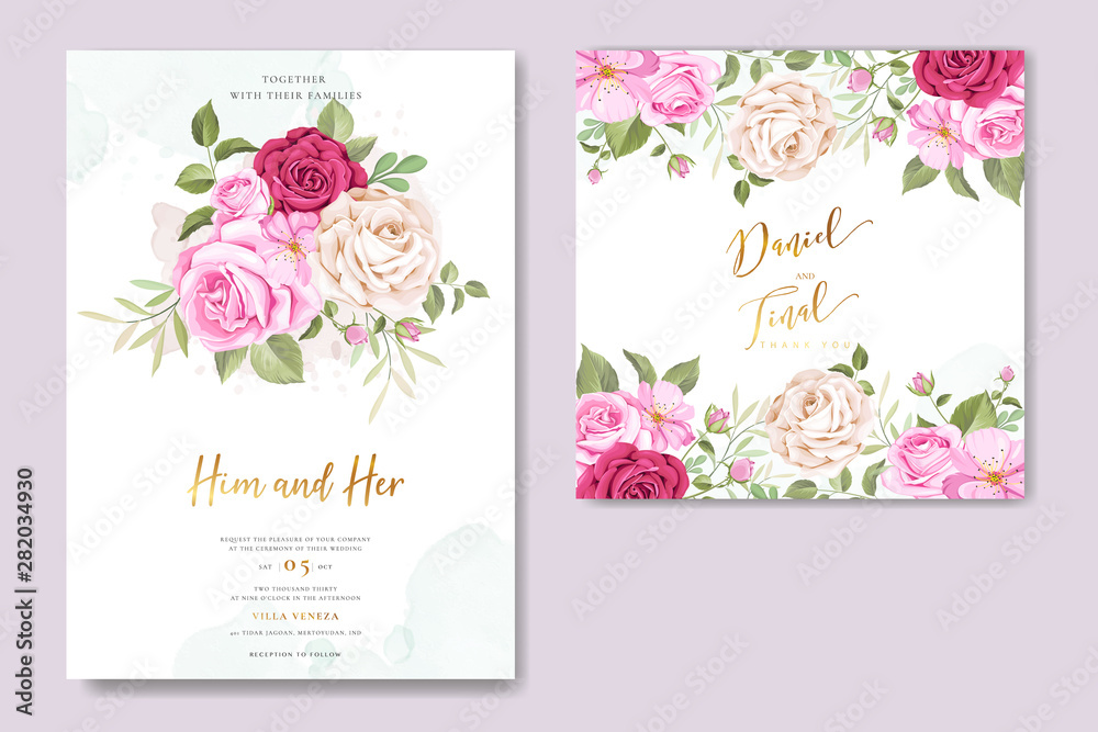 wedding card design with floral frame template
