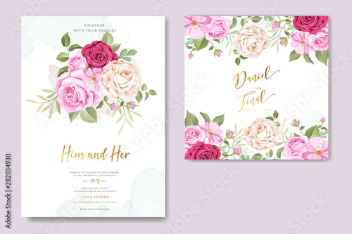 wedding card design with floral frame template © lukasdedi
