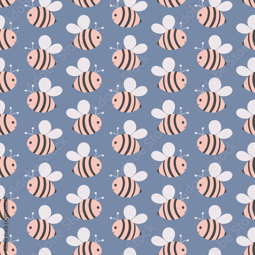Seamless geometric repeat of flying pink bees.. A sweet hand drawn vector pollinator design ideal for children.