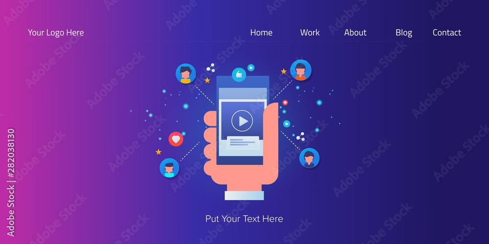 Audience engaged with viral video on mobile phone, social media influencer, viral marketing campaign concept with text, web banner. Audience engaged with viral video on mobile phone, social media influencer, viral marketing campaign concept with text, web banner.