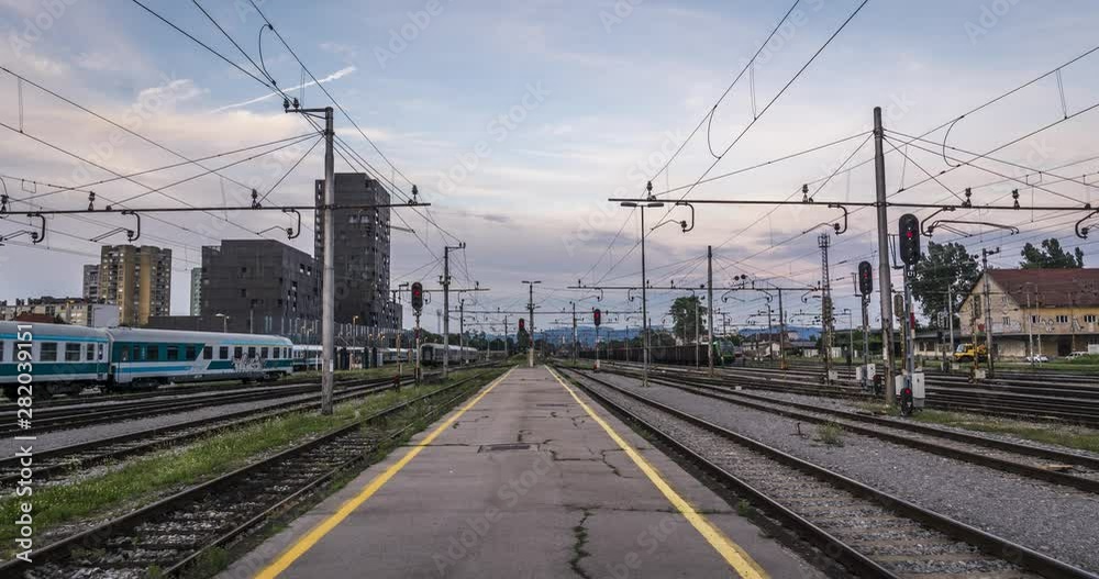 Time lapse of Ljubljana city train station with passenger and freight trains coming and leaving. Time lapse of Ljubljana city train station with passenger and freight trains coming and leaving.