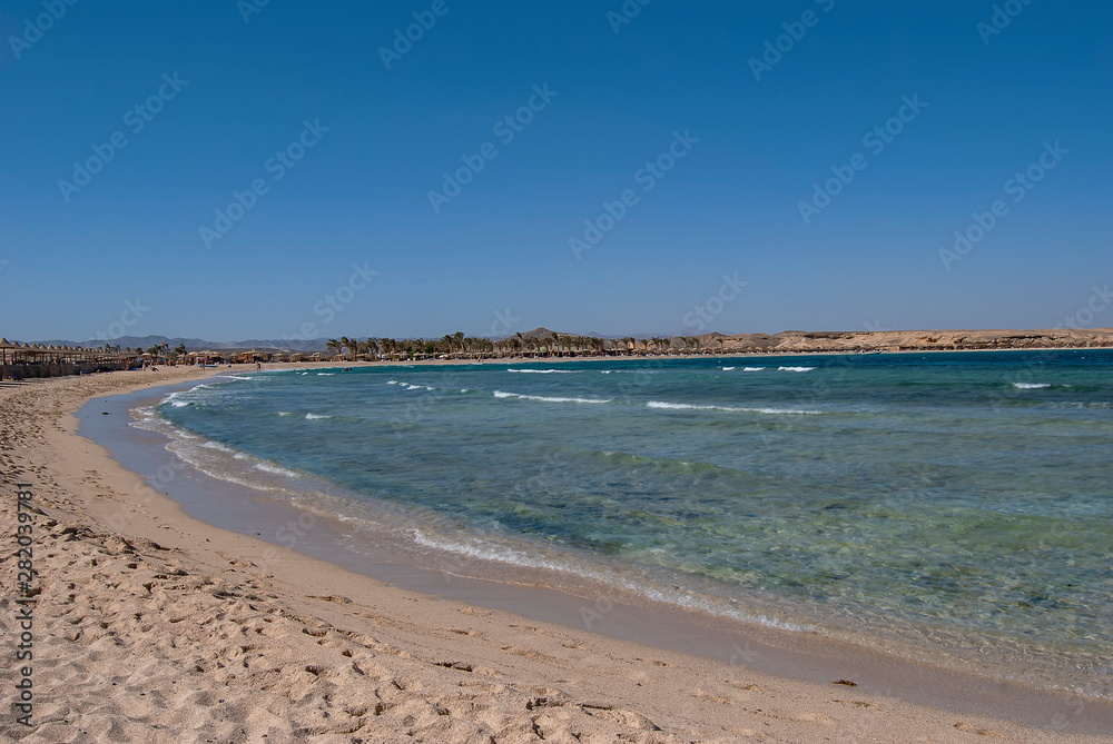 The sandy beach of Marsa Abu Dabab bay in Egypt The sandy beach of Marsa Abu Dabab bay in Egypt