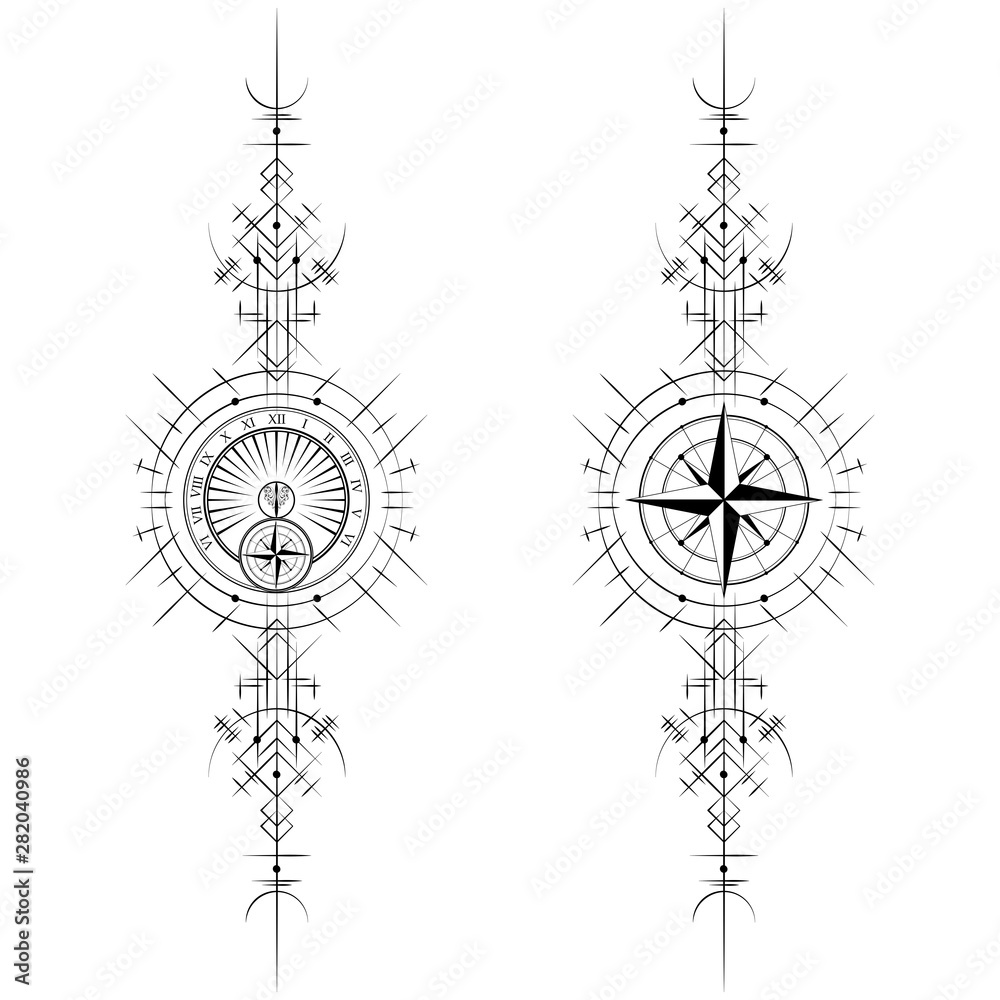 Two black abstract viking magic symbols isolated on white background Two black abstract viking magic symbols isolated on white background