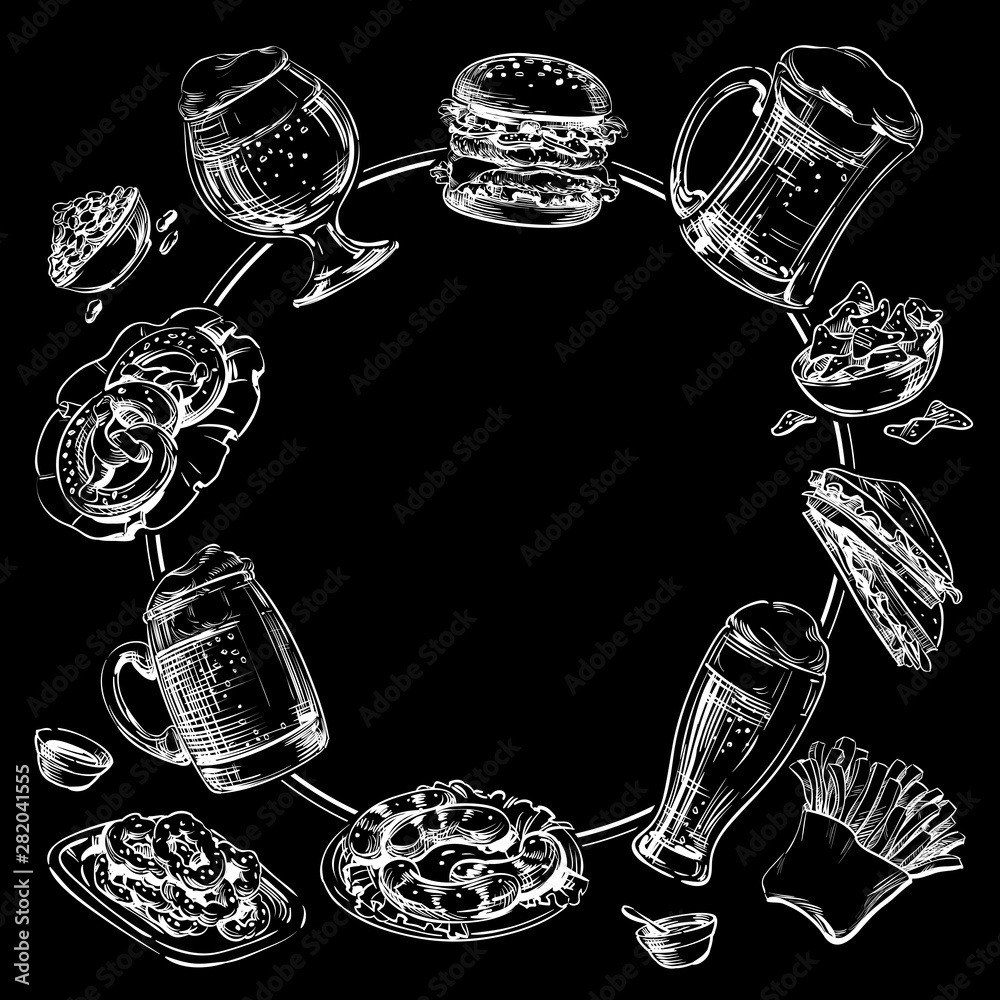 Vintage Frame for pub, restaurant, tavern and bar Beer menu with graphic elements on a black