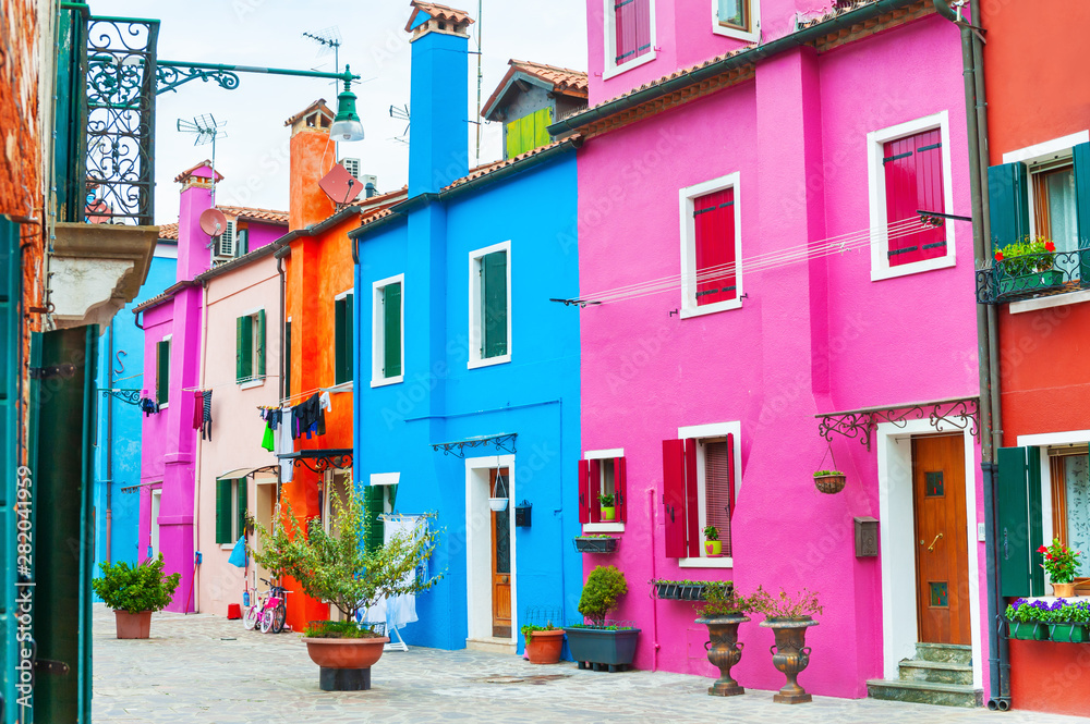 Colorful architecture in Burano island, Venice, Italy. Famous travel destination