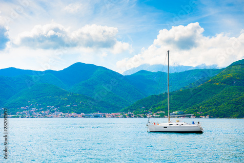 Yacht in the Kotor bay, Montenegro. Beautiful summer landscape © smallredgirl