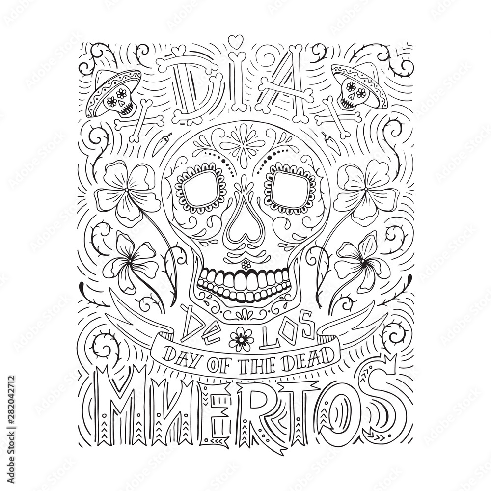 Hand sketched lettering Dia de los Muertos