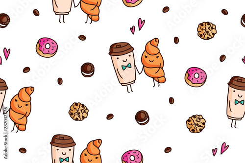 vector seamless pattern of coffee and sweets
