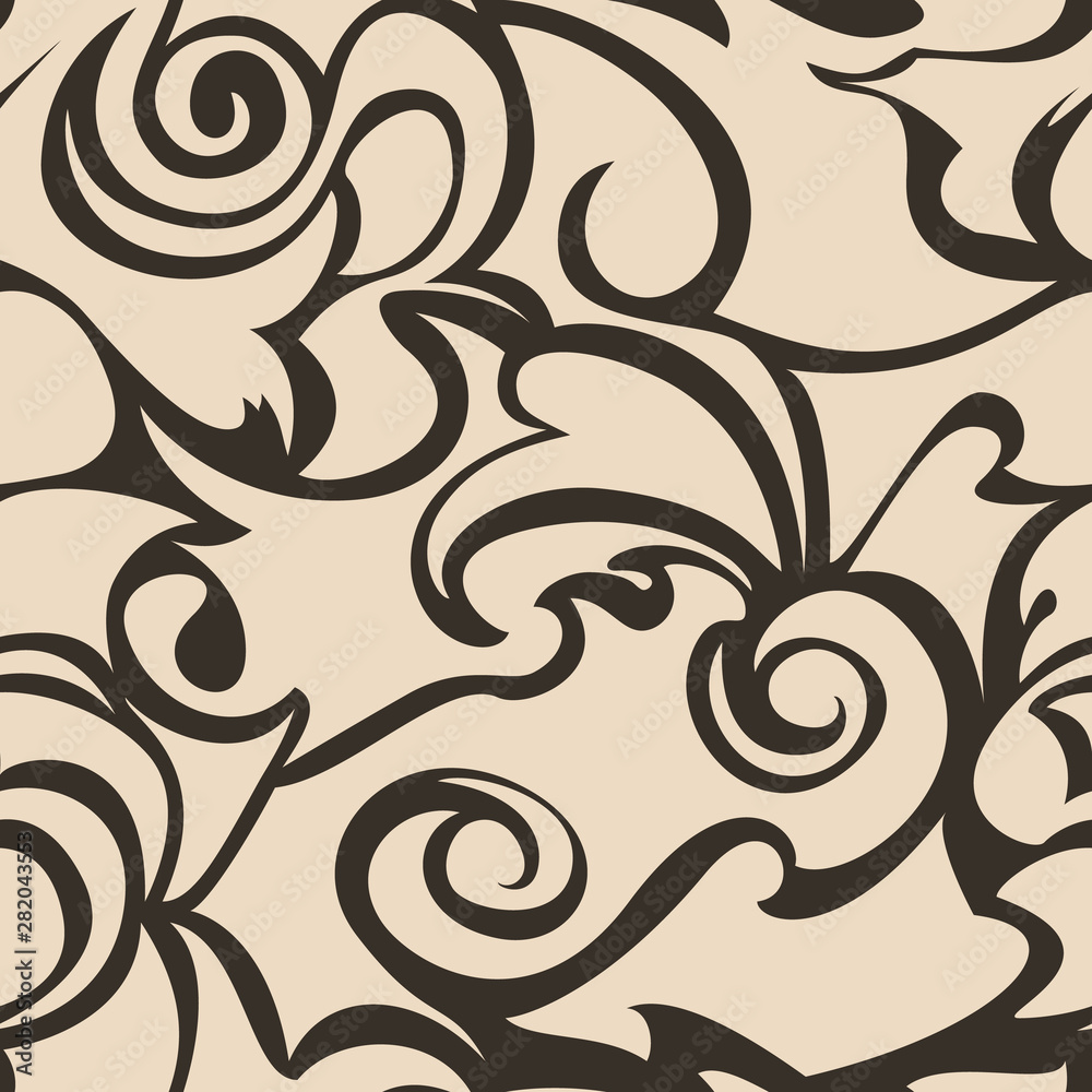 Brown seamless pattern of spirals and curls. Decorative ornament for background. Brown seamless pattern of spirals and curls. Decorative ornament for background.