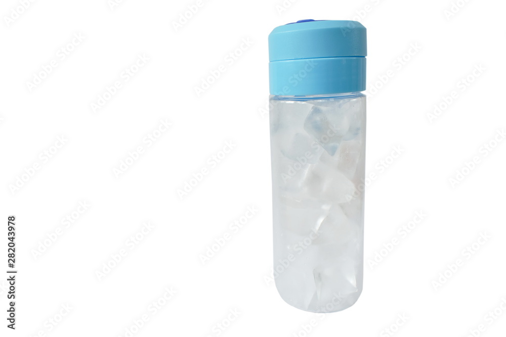 ice cube in clear plastic drinking grass on white background ice cube in clear plastic drinking grass on white background