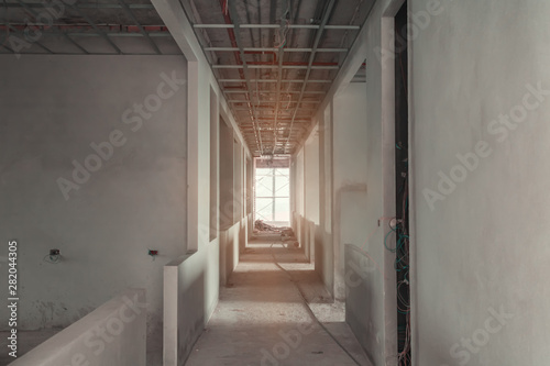 walk way interior decoration in construction building site with sun light tone