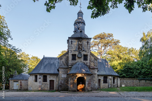 Canvas Print La Chapelle Notre-Dame-de-Grace on the Plateau of Grace, a mythical place, center of pilgrimage for the inhabitants of Honfleur, place of tranquility and serenity