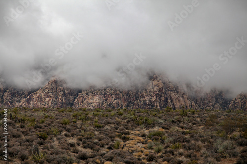View of red rock canyon national park in Foggy day at nevada,USA.