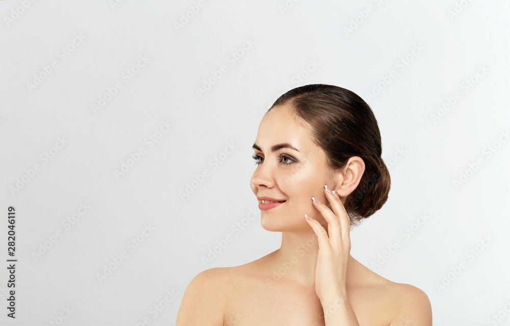 Beautiful Young Woman with Clean Fresh Skin. Facial treatment. Cosmetology. Beauty and spa. Nice and attractive girl with a pleasant smile. Beautiful Young Woman with Clean Fresh Skin. Facial treatment. Cosmetology. Beauty and spa. Nice and attractive girl with a pleasant smile.