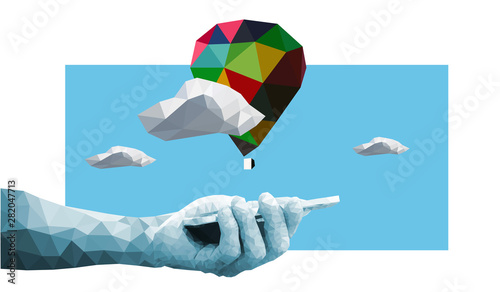 mano ,mongolfiera, telefonino, connessione, internet