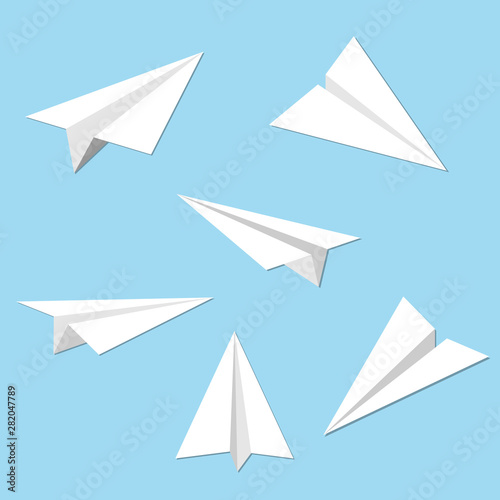 Set of paper planes icon flat design on blue background. Vector illustration.