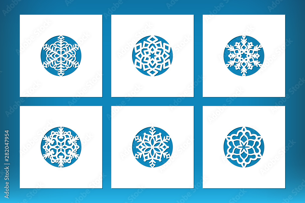 Laser cut Christmas card set with snoflake in the middle Xmas template Laser cut Christmas card set with snoflake in the middle Xmas template