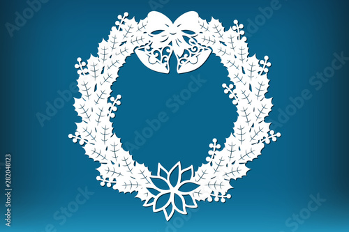 Laser cut Christmas holly wreath. Christmas decoration cutting template, vector.
