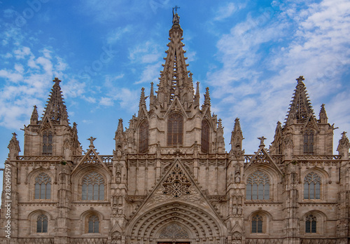 Barcelona, Spain. View of Barcelona Cathedral - Catedral de la Santa Cruz y Santa Eulalia ( the Holy Cross and Saint Eulalia ) 