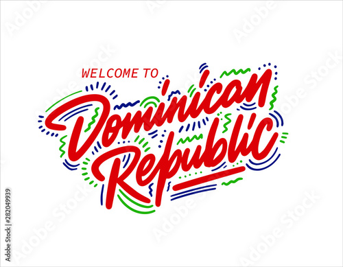 Dominican republic. Name country word text card, banner script. Beautiful typography. Handwritten design modern brush lettering isolated vector.