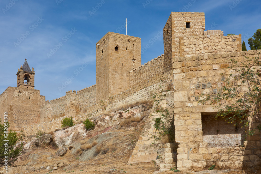 The Walls, Towers and Keep of the Alcazaba of Antequera, perched high above the Town on a Rocky Sandstone outcrop.