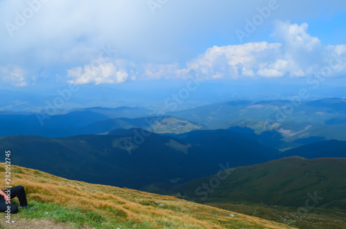 Fototapeta Naklejka Na Ścianę i Meble -  Panoramic view from Hoverla, Carpathian mountains, Ukraine. Horizontal outdoors shot