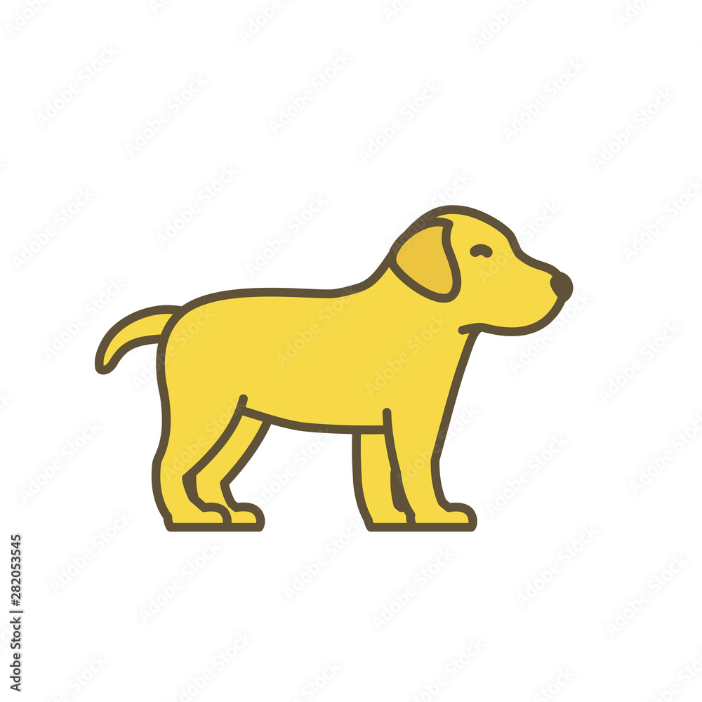 Cute dog puppy. Animal pets. Young Labrador retriever. Yellow pup with contour line. Vector illustration. Cute dog puppy. Animal pets. Young Labrador retriever. Yellow pup with contour line. Vector illustration.