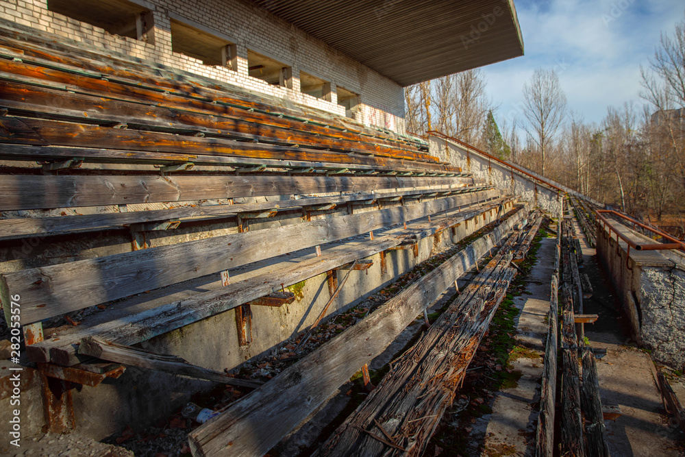 Part of the Abandoned stadium in Pripyat, Chernobyl Exclusion Zone 2019