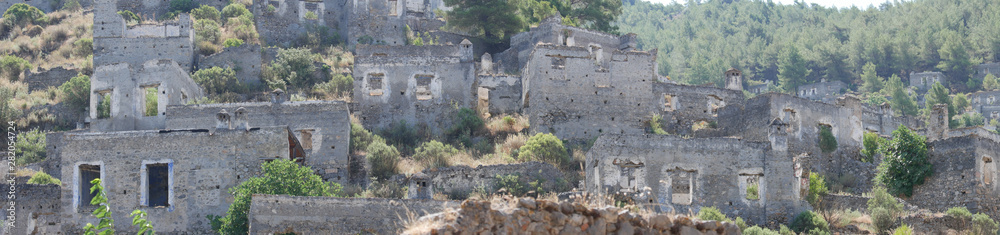 Panoramic shot of the abandoned Greek village Kayakoy, Lycia province.