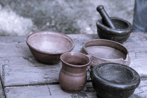 traditional country utensils steam plates earthenware jug toned © Kai Beercrafter