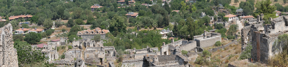 Panoramic view of the abandoned village Kayakoy, Turkey