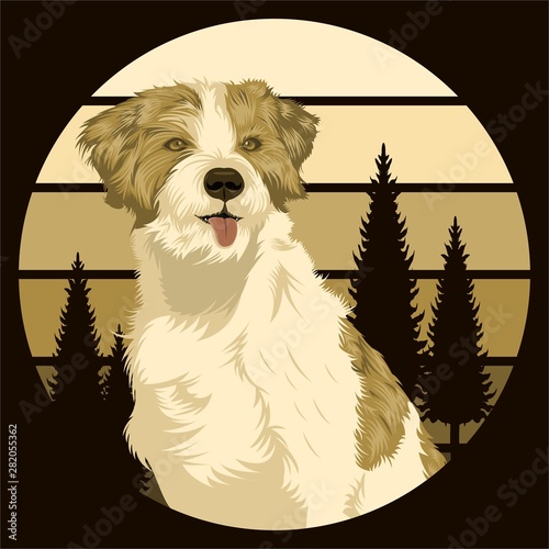 Dog outdoor sunset retro vector illustration