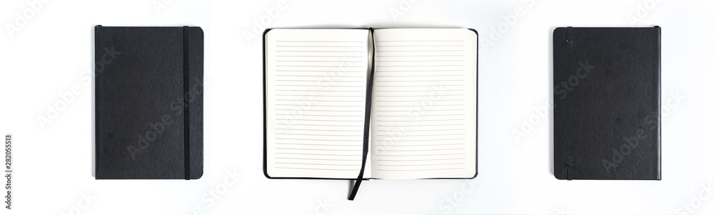 black notebook on white background with clipping path